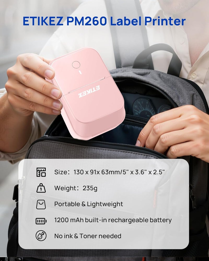 ETIKEZ PM260 Label Maker Machine, 2 Inch Label Maker Bluetooth Label Printer, Inkless Portable Labeler for Home, Kitchen, School, Office Organization, Pink - Image 5